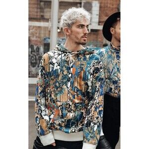 H&M HM Limited Edition STUDIO Long Hoodie Yellow Multicolored UNISEX ART Cotton‎